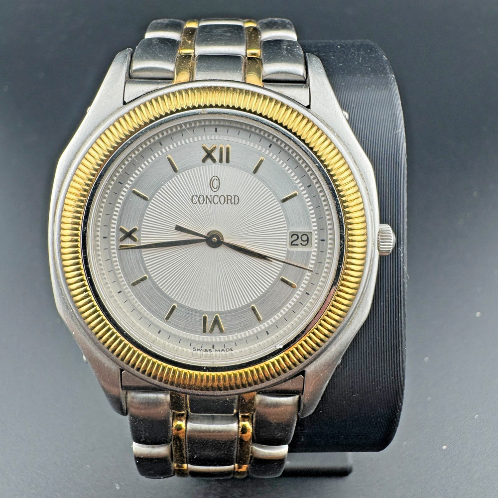 Concord Steeplechase Steel & 18k Accents Quartz Date 35mm Mens Dress Watch